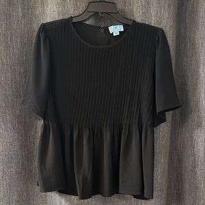 CeCe Black Pleated Blouse SMALL